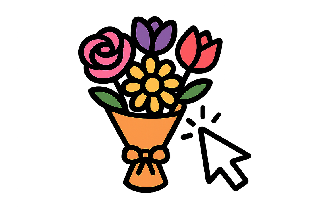 Generate an icon of a bouquet of flowers that's been clicked on by a mouse cursor