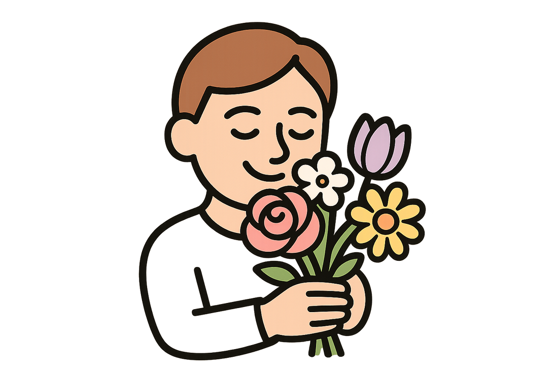 Generate an icon of a someone enjoying a nice bouquet of flowers. 