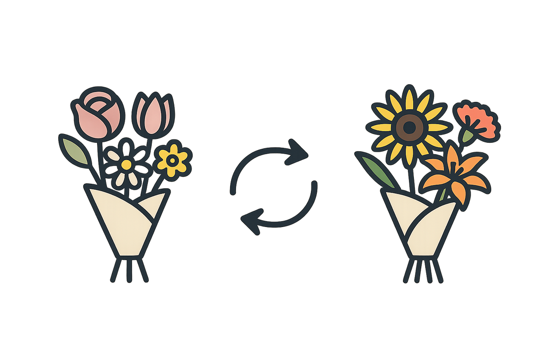 Please generate an icon of a bouquet of flowers that are replaced by another bouquet